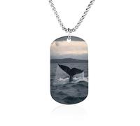 Custom Humpback Whale Tail Ocean Dog Tag Necklace 23.6" Chain Personalized Photo Pendant for Men Women Stainless Steel Memorial Picture Couple Necklace Jewelry Keepsake Bereavement Sympathy Gifts