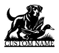 Custom Hunting Dog Metal Sign,Personalized Hunter Name Sign,Duck Decor,Rustic Cabin Wall Art,Hunting Camp Decor,Lake House Number Address Plaque (Style-C)