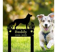 Custom Husky Memorial Grave Marker Garden Signs,Personalized Metal Flower Dogs Burial Stake,Customized Pets Headstone Engraved Sign,Sympathy Gifts for Lost Dog,Pet Tombstone for Cemetery Garden Lawn