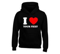 Custom I Love Hoodie - Personalised Heart Your Text Hoodie - Funny Customisable Gift Sweatshirt for Men Women Kids - Valentine Birthday Present(M, Black)