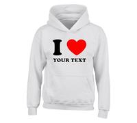 Custom I Love Hoodie - Personalised Heart Your Text Hoodie - Funny Customisable Gift Sweatshirt for Men Women Kids - Valentine Birthday Present (White, 5 Years)