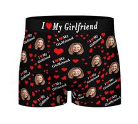 Custom I Love My Girlfriend Photo Face Men's Boxer Shorts Personalised Boxers for Men Soft Underpants Breathable Underwear Hipster Boxer Shorts Personalized Gifts for Birthday Christmas Valentines Day