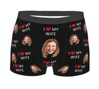 Custom I Love My Wife Photo Face Men's Boxer Shorts Personalised Boxers for Men Underpants Underwear Hipster Boxer Shorts Personalized Gifts for Boyfriend Husband Birthday Christmas Valentines Day