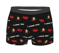 Custom I Love You Photo Boxer Shorts Personalised Men's Boxer Briefs with Photo Face Customised Trunks Underwear Underpants Novelty Gifts for Men Husband Boyfriend Fathers Valentine's Day Size-M