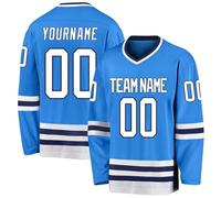 Custom Ice Hockey Jersey for Mens Personalized Hockey Practice Uniforms Long Sleeves Customized Sport T Shirt Printed with Your/Team Name Number Blue