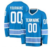 Custom Ice Hockey Jersey for Mens Personalized Hockey Practice Uniforms Long Sleeves Customized Sport T Shirt Printed with Your/Team Name Number Blue