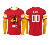 Custom Ice Hockey Jerseys,Design Your Own Training Jerseys with Name Number Logo,Personalized Ice Hockey Jersey,Casual Sports Uniform,Fake Two Piece,Long Sleeve,Crewneck,for Women Men Adults Red