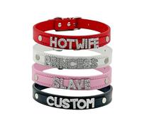 Custom Id Name Leather Dog Collar, Adjustable Puppy Neck Strap Collars for Kitty Cat Puppy Small Medium Large Dogs, Punk Gothic Custom Luxury Rhinestone Initials Letter Necklace