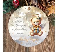 Custom In Loving Memory Angel Baby Memorial Christmas Tree Decoration - Personalised Baby Loss Sentimental Treasured Keepsake Bauble (Gold Background, MDF Wood - Indoor Use Only)