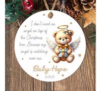 Custom In Loving Memory Angel Baby Memorial Christmas Tree Decoration - Personalised Baby Loss Sentimental Treasured Keepsake Bauble (White Background, MDF Wood - Indoor Use Only)
