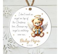 Custom In Loving Memory Angel Baby Memorial Christmas Tree Decoration - Personalised Baby Loss Sentimental Treasured Keepsake Bauble (White Background, Acrylic - Indoor & Outdoor Use)