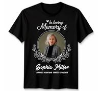 Custom in Loving Memory Photo & Text T-Shirt for Men Women Kids | Personalised Rest in Peace Memorial Gift Remembrance Customized Tribute Tee #STL Unisex L Black