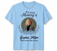 Custom in Loving Memory Photo & Text T-Shirt for Men Women Kids | Personalised Rest in Peace Memorial Gift Remembrance Customized Tribute Tee #STL Unisex S Sky Blue