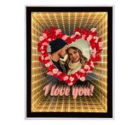 Custom Infinity Mirror Personalised Photos, Personalised Anniversary Birthday Valentines Day Gifts for Couples, Desktop LED Night Light Makeup Mirror 2 in 1 Home Decoration Bedroom Office Living Room
