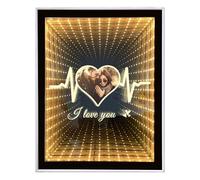 Custom Infinity Mirror Personalised Photos, Personalised Anniversary Birthday Valentines Day Gifts for Couples, Desktop LED Night Light Makeup Mirror 2 in 1 Home Decoration Bedroom Office Living Room