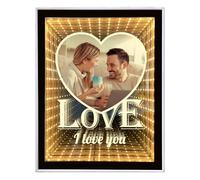 Custom Infinity Mirror Personalised Photos, Personalised Anniversary Birthday Valentines Day Gifts for Couples, Desktop LED Night Light Makeup Mirror 2 in 1 Home Decoration Bedroom Office Living Room