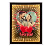 Custom Infinity Mirror Personalised Photos, Personalised Anniversary Birthday Valentines Day Gifts for Couples, Desktop LED Night Light Makeup Mirror 2 in 1 Home Decoration Bedroom Office Living Room
