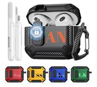 Custom Initial Case for AirPods Pro with Lock Design, Personalized Military Full Body Shockproof Protective Protictive Case, Monogram Cover for Airpods Pro 1st Gen with Cleaning Pen & Keychain