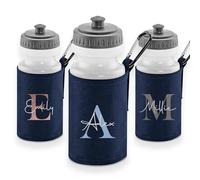 Custom Initial Kids Water Bottle 500ml Personalised Monogram School & Sports Drink Flask with Insulated Protective Sleeve and Carabiner Clip BPA Free Reusable Bottle for Boys, Girls, Teens & Gym Use