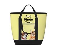 Custom Insulated Tote Bag Photo Text Name Logo Personalised Cooler Bags Large Picnic Bag Keep Food Hot or Cold Thermal Lunch Box Bag for Work School Shopping Double Sided Design Women Men Gifts
