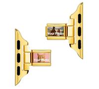 Custom Italian Charm Apple Watch Band - Double Photo Personalized Bracelet for Apple Watch 38-46mm, Stainless Steel in Gold or Silver, Unique Gift for Women, 38/40/41/42mm, Stainless Steel, No