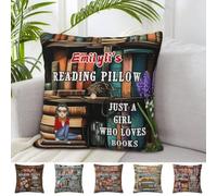 Custom Just A Girl Who Loves Books Reading Pillow Case for Sofa Bed Couch Chair or Dorm Personalized Name Portraits Pockets Pillow Square Cushion Cover Book Lovers Gifts for Women Reader Book Lover
