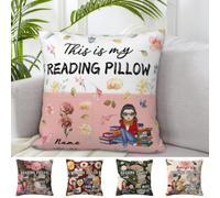 Custom Just A Girl Who Loves Books Reading Pillow Case for Sofa Bed Couch Chair or Dorm Personalized Name Portraits Pockets Pillow Square Cushion Cover Book Lovers Gifts for Women Reader Book Lover