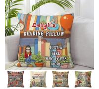 Custom Just A Girl Who Loves Books Reading Pillow Case for Sofa Bed Couch Chair or Dorm Personalized Name Portraits Pockets Pillow Square Cushion Cover Book Lovers Gifts for Women Reader Book Lover