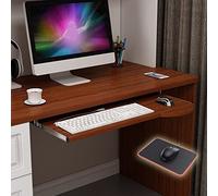 Custom Keycap Set & Wooden Under Desk Sliding Keyboard Tray with Mouse Pad, Slide-Out Drawer for Keyboard & Mouse Storage (Teak, 70x26cm/28x10in)
