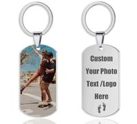 Custom Keychain with Picture Personalized Engraving Photo Text Keychains Customized Key Chain Anniversary Memorial Gifts for Him Men Boyfriend Dad Family,Keyring Rings Matching Keyrings