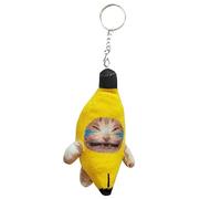 Custom Keyring Crying Banana Cat Pendant Cute Banana Cat Doll Sound Making Crying Keychain Meow Doll Keychain Cute Charm 7. 1inch Keyring Chain (A, One Size)