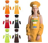 Custom Kids Chef Hat and Apron, Personalised Apron Kids with Name, Funny Kids Apron with Pocket, Children's Aprons for Cooking Painting Baking, Kid Chef Outfit Set of 3 (Yellow)