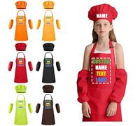 Custom Kids Chef Hat and Apron, Personalised Apron Kids with Name, Funny Kids Apron with Pocket, Children's Aprons for Cooking Painting Baking, Kid Chef Outfit Set of 3 (Red)