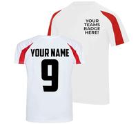Custom Kids Football Shirt School Team League Full Kit 5 7 11 a Side Club PE Uniform Logo Shirts Personalised Name and Number, 3-4 Years, White/Red