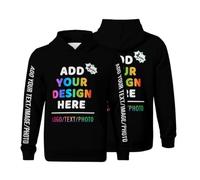 Custom Kids Hoodie - Personalised Boys Hoodie & Girls Sweatshirt Add Your Text/Logo/Image/Photo - Design Fun Everyday Wear Hoodie, Soft & Comfortable For Back To School Gift L Black