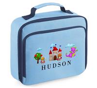 Custom Kids Medieval Knight Lunch Bag for Boys Toddlers Infants Back to School Nursery Gift Lunchbox for New Term, 24cm x 20cm x 8cm, Sky Blue