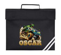 Custom Kids Off Road Truck Book Bag for Boys Back to School New Term Dinosaur Reading Folder for Primary Reception Infants, One Size, Black