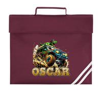 Custom Kids Off Road Truck Book Bag for Boys Back to School New Term Dinosaur Reading Folder for Primary Reception Infants, One Size, Maroon