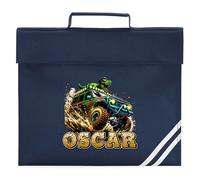 Custom Kids Off Road Truck Book Bag for Boys Back to School New Term Dinosaur Reading Folder for Primary Reception Infants, One Size, Navy