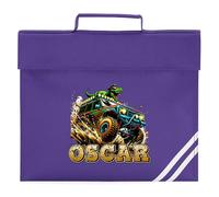 Custom Kids Off Road Truck Book Bag for Boys Back to School New Term Dinosaur Reading Folder for Primary Reception Infants, One Size, Purple