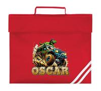 Custom Kids Off Road Truck Book Bag for Boys Back to School New Term Dinosaur Reading Folder for Primary Reception Infants, One Size, Red