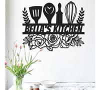Custom Kitchen Metal Name Sign, Personalised Rose Flowers Kitchen Sign Home Decor Metal Wall Art Hanging Plaque Housewarming Mothers Day Gift, Customized Mom's Kitchen Sign for Mom Grandma