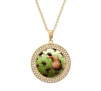 Custom Kiwi Bird Cute Picture Necklace Personalized Circle Chain Pendant Gold/Silver Photo Dog Tag Keepsake Necklaces Hip Hop Memorial Jewelry Gifts for Men Women, One Size, Titanium Steel, Rhinestone