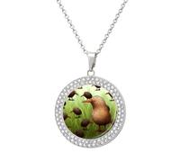 Custom Kiwi Bird Cute Picture Necklace Personalized Circle Chain Pendant Gold/Silver Photo Dog Tag Keepsake Necklaces Hip Hop Memorial Jewelry Gifts for Men Women, One Size, Titanium Steel, Rhinestone