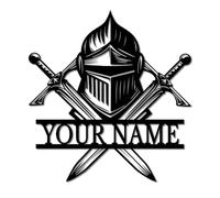 Custom Knight Metal Wall Art, Personalized Name Sign, Medieval Home Decor, Unique Gift for Men, Warrior Wall Hanging,Fantasy Room Decor, Office Man Cave Decor, Family Surname Sign (Style-6)