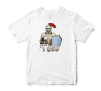 Custom Knight T Shirt for Kids Personalised Name Armour & Shield Tee for Boys & Girls Birthday Present Son or Daughter, 12-13 Years, White