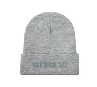Custom Knitted Hat for Men Women Add Your Own Text Cuffed Beanie Hat Gray