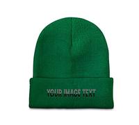 Custom Knitted Hat for Men Women Your Logo Here Cuffed Beanie Hat Blackish Green