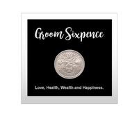 Custom Label Design Ltd Black & Silver Wedding Sixpence Coin, Traditional Groom's Keepsake, Wedding Good Luck Gift