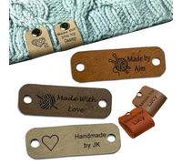 Custom Labels for Crochet and Knits Projects,Personalized Handmade Leather Embossed Tags Embellishment with Rivets,Cute Handmade Tags 2.5 x 0.8 in,DIY Jeans Bags Shoes Hat Crafts